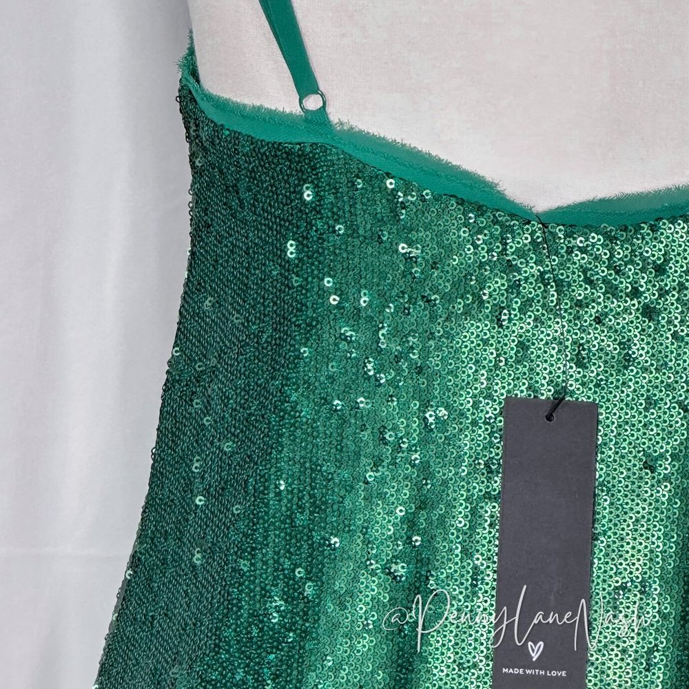 NWT Lulus Poppin' Prosecco Matte Green Sequin Mini Dress - Picture 11 of 11